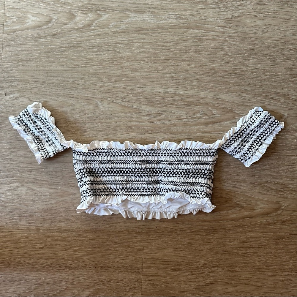 Adrianna Smocked Off The Shoulder Bandeau Bikini Top
